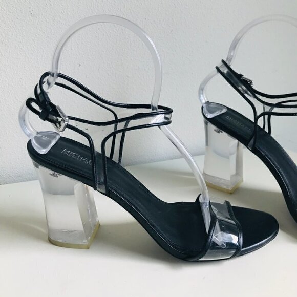 New Michael Kors Black Tori Sandal Lucite Heel Size 9.5 EU 39.5 - Picture 3 of 6